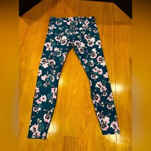 Fabletics Teal and Pink Floral Leggings size medium